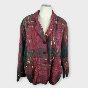 Vintage Studio West Boho Red Black Woven Colorful Tapestry Jacket Womens 3X